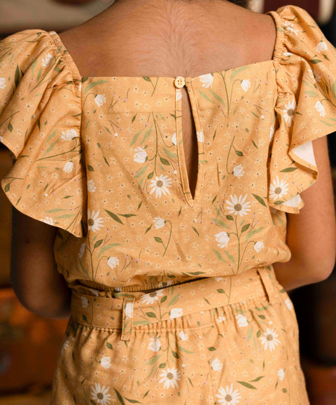 Conjunto Blusa Y Short Para Niña Color Amarillo Estampado