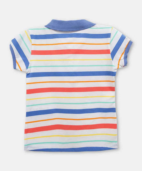 Camiseta Tipo Polo Para Niña En Algodón Color Blanco Con Rayas