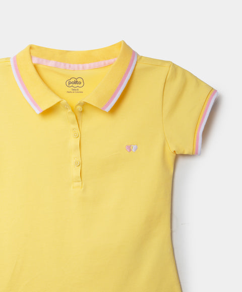 Camiseta Tipo Polo Para Niña En Algodón Color Amarillo