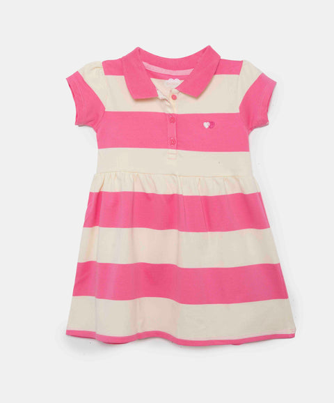 Vestido Tipo Polo Para Bebé Niña En Algodón Color Rosado Con Rayas