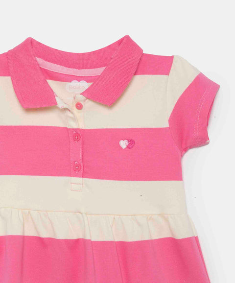 Vestido Tipo Polo Para Bebé Niña En Algodón Color Rosado Con Rayas