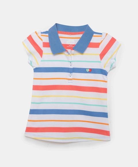 Camiseta Tipo Polo Para Bebé Niña En Algodón Color Blanco Con Rayas