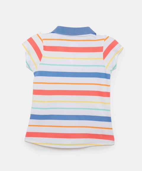 Camiseta Tipo Polo Para Bebé Niña En Algodón Color Blanco Con Rayas