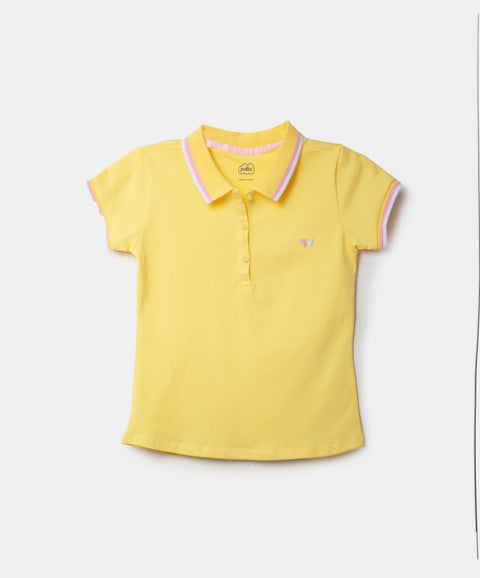 Camiseta Tipo Polo Para Bebé Niña En Algodón Color Amarillo