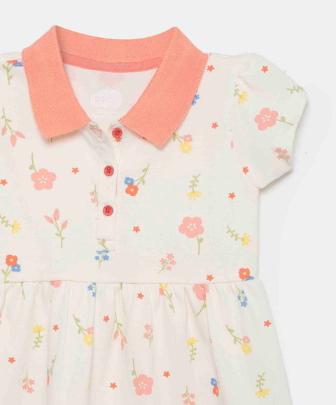 Vestido Tipo Polo Para Bebé Niña En Algodón Color Marfil Estampado