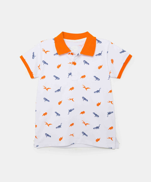 Camiseta Tipo Polo Para Bebé Niño En Algodón Color Blanco Estampado