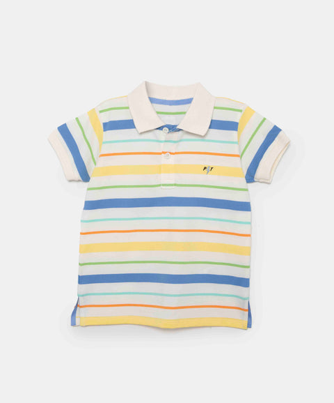 Camiseta Tipo Polo Para Bebé Niño En Algodón Color Marfil Con Rayas