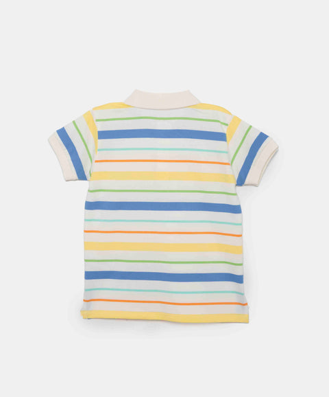 Camiseta Tipo Polo Para Bebé Niño En Algodón Color Marfil Con Rayas