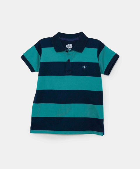 Camiseta Tipo Polo Para Bebé Niño En Algodón Color Azul Navy Con Rayas