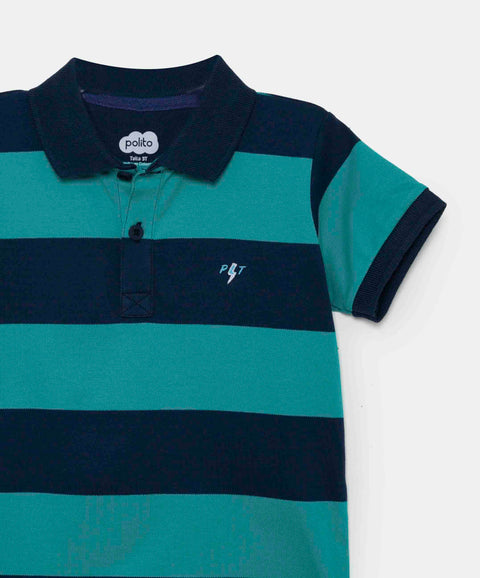 Camiseta Tipo Polo Para Bebé Niño En Algodón Color Azul Navy Con Rayas