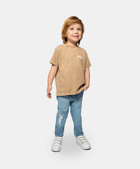 Camiseta Manga Corta Para Bebe Niño En Tela Suave Color Cafe Claro