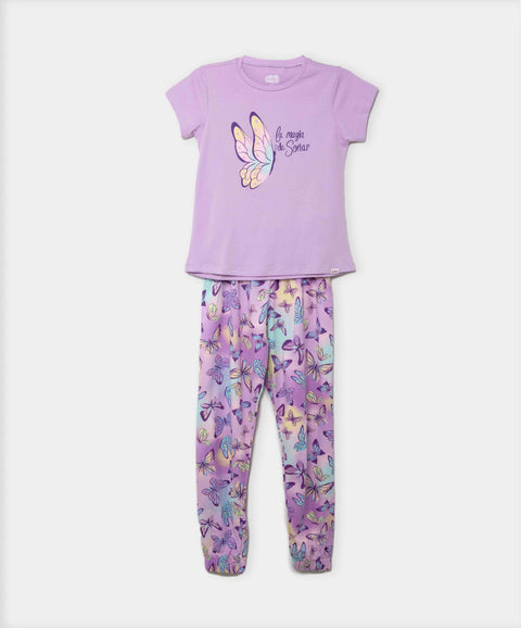 Pijama Manga Corta Y Pantalón Para Niña En Licra Color Lila