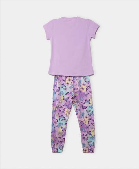 Pijama Manga Corta Y Pantalón Para Niña En Licra Color Lila