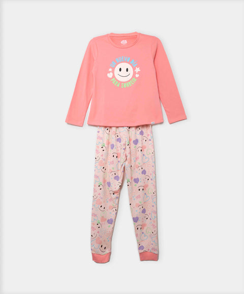 Pijama Manga Larga Y Pantalón Para Niña En Tela Suave Color Salmón