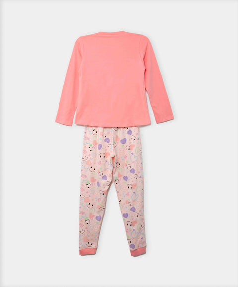 Pijama Manga Larga Y Pantalón Para Niña En Tela Suave Color Salmón