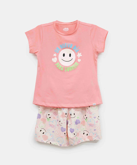 Pijama Manga Corta Y Short Para Niña Color Salmón