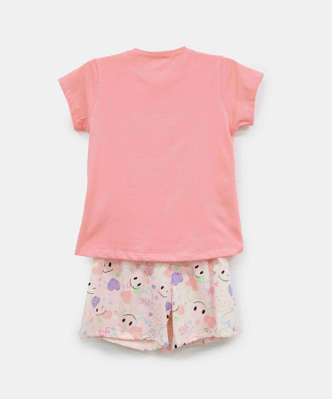 Pijama Manga Corta Y Short Para Niña Color Salmón