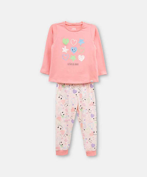 Pijama Manga Larga Y Pantalón Para Bebé Niña Color Salmón