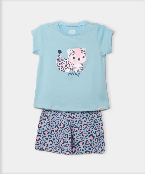 Pijama Manga Corta Y Short Para Bebé Niña En Algodón Color Azul