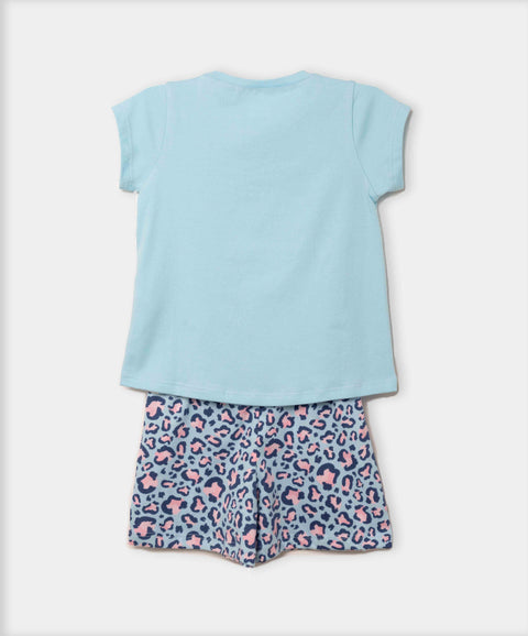 Pijama Manga Corta Y Short Para Bebé Niña En Algodón Color Azul