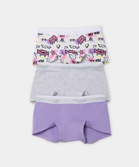 Paquete De Panties X 3 Para Niña En Algodón Color Lila Y Gris