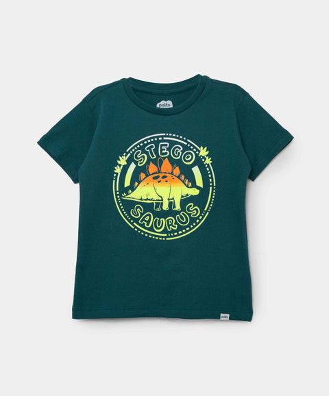 Camiseta Manga Corta Para Bebe Niño En Tela Suave Color Verde Oscuro