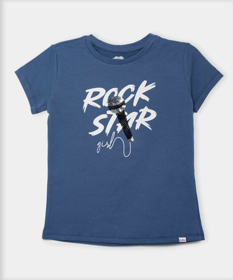 Camiseta Manga Corta Para Niña En Licra Color Azul Navy