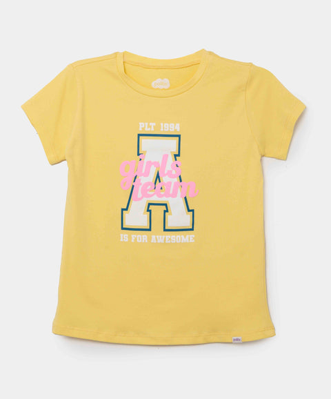 Camiseta Manga Corta Para Niña En Licra Color Amarillo