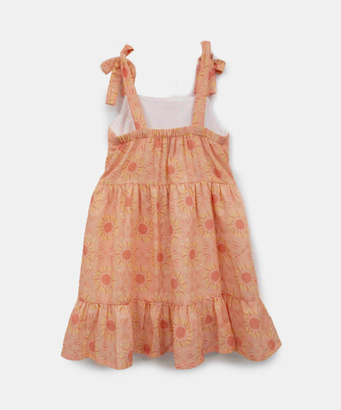 Vestido Estampado Para Niña En Algodón Color Salmón