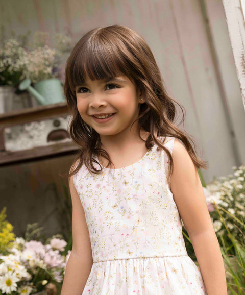 Vestido Estampado Para Bebé Niña En Tela Suave Color Beige