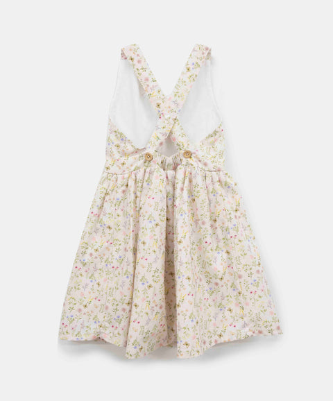 Vestido Estampado Para Bebé Niña En Tela Suave Color Beige