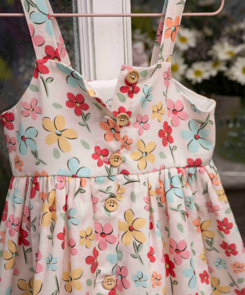 Vestido Estampado Para Bebé Niña En Tela Suave Color Marfil