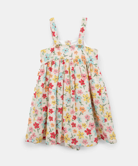 Vestido Estampado Para Bebé Niña En Tela Suave Color Marfil