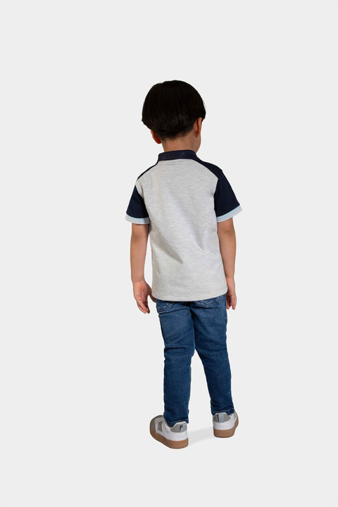 Camiseta Tipo Polo Para Bebé Niño En Algodón Color Gris Claro