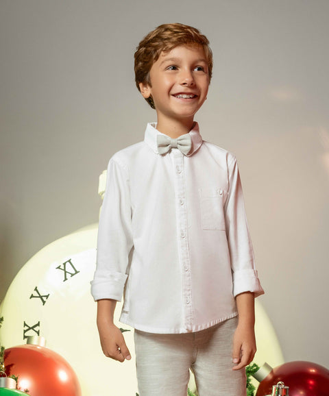 Camisa Manga Larga Para Niño En Tela Suave Color Blanco