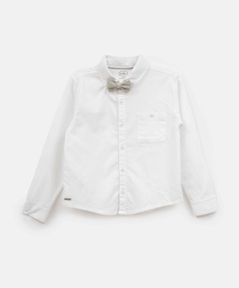 Camisa Manga Larga Para Niño En Tela Suave Color Blanco