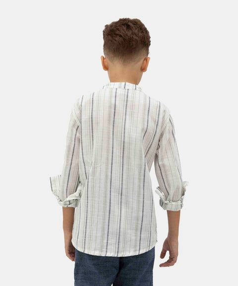 Camisa Manga Larga Para Niño En Tela Suave Color Crudo