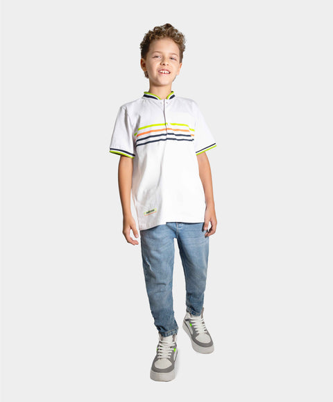 Camiseta Manga Corta Para Niño En Tela Suave Color Blanco