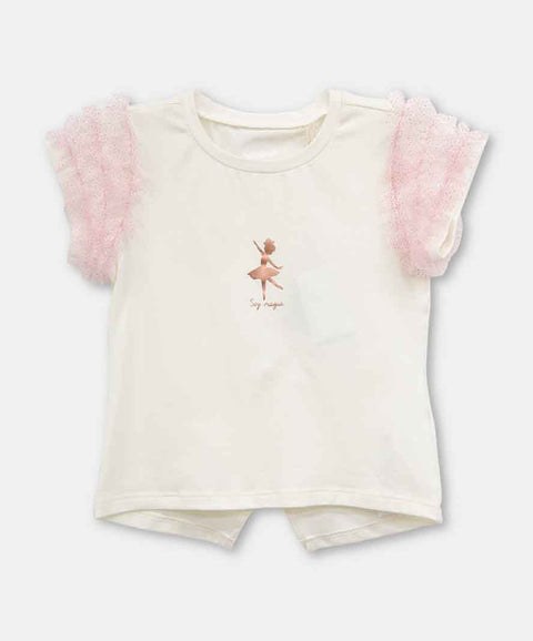 Camiseta Manga Corta Para Bebe Niña En Licra Color Marfil