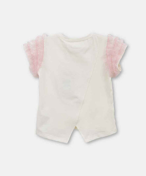 Camiseta Manga Corta Para Bebe Niña En Licra Color Marfil