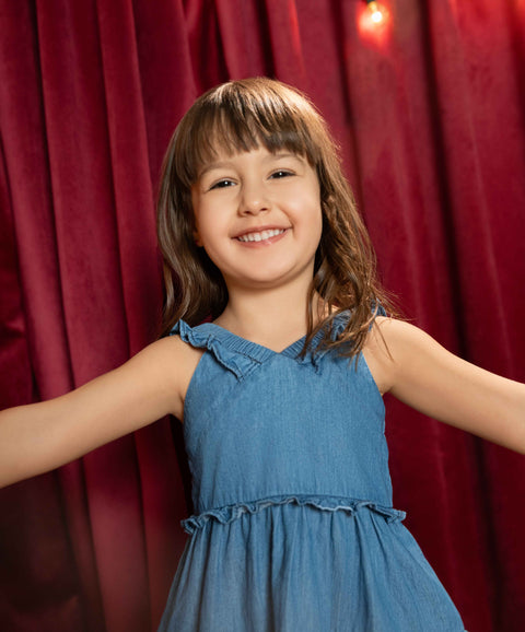 Vestido Corto Para Bebé Niña En Tela Suave Color Azul Degradado