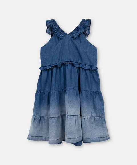 Vestido Corto Para Bebé Niña En Tela Suave Color Azul Degradado