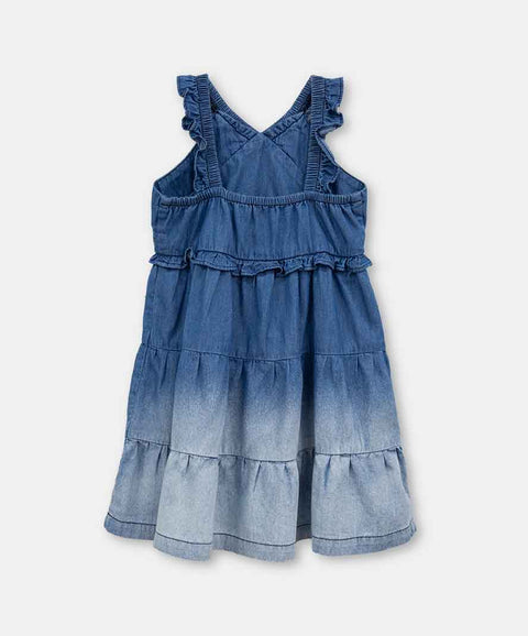 Vestido Corto Para Bebé Niña En Tela Suave Color Azul Degradado