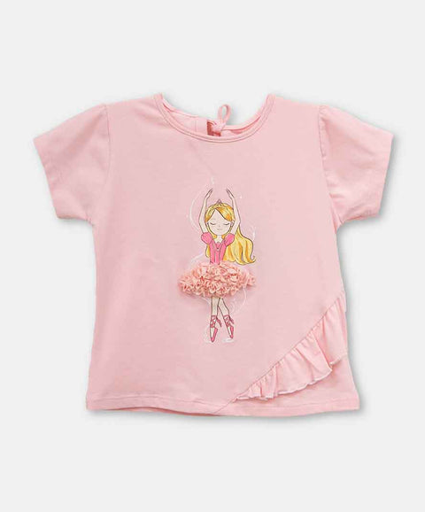 Camiseta Manga Corta Para Bebe Niña En Licra Color Rosado