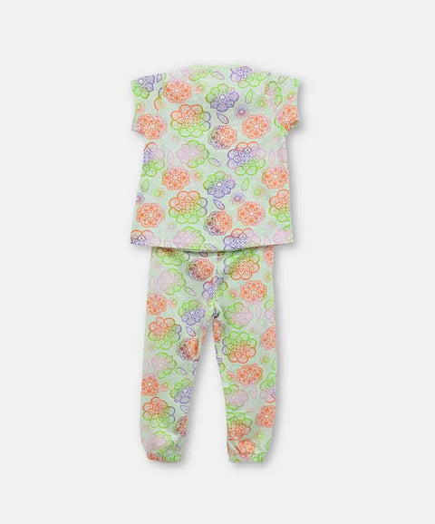 Pijama Manga Corta Y Pantalón Para Bebé Niña Color Verde Floral