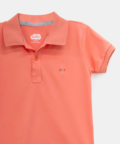 Camiseta Tipo Polo Para Bebé Niño En Algodón Color Naranja