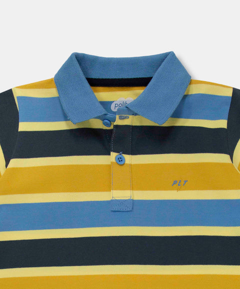 Camiseta Tipo Polo Para Bebé Niño En Algodón Color Amarillo Con Rayas