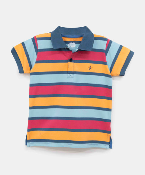 Camiseta Tipo Polo Para Bebé Niño En Algodón Color Azul Con Rayas