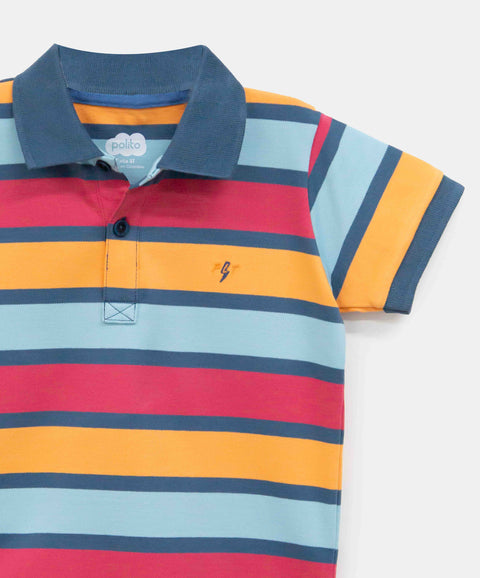 Camiseta Tipo Polo Para Bebé Niño En Algodón Color Azul Con Rayas