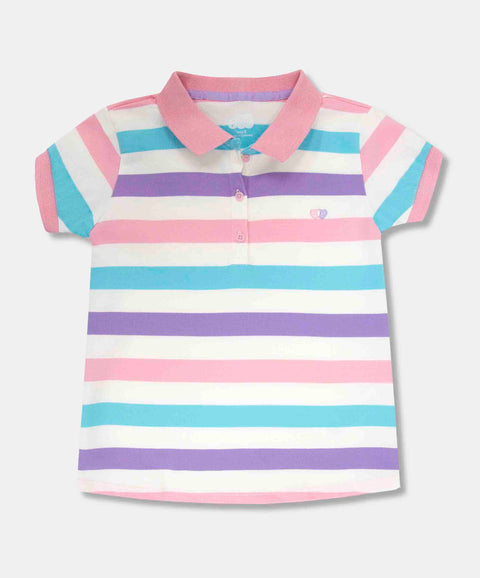 Camiseta Tipo Polo Para Niña En Algodón Color Marfil Con Rayas